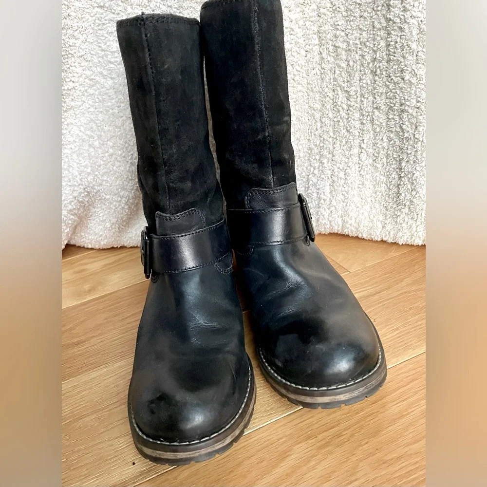 Clarks Majorca Isle leather side zip boots Sz 8 Wmns mid calf Black Moto Biker - Picture 3 of 11